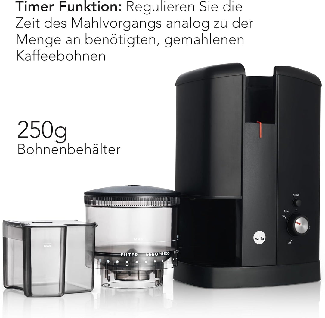 Wilfa SVART AROMA Kaffeemühle - 32 Mahlgradeinstellungen - Kegelmahlwerk - 250g Bohnenbehälter - mit