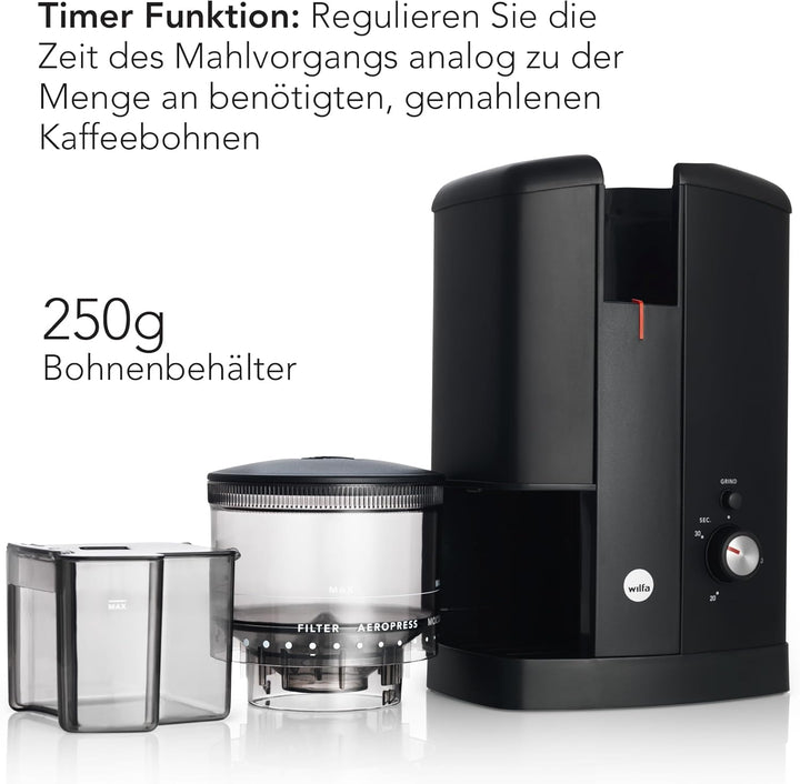 Wilfa SVART AROMA Kaffeemühle - 32 Mahlgradeinstellungen - Kegelmahlwerk - 250g Bohnenbehälter - mit
