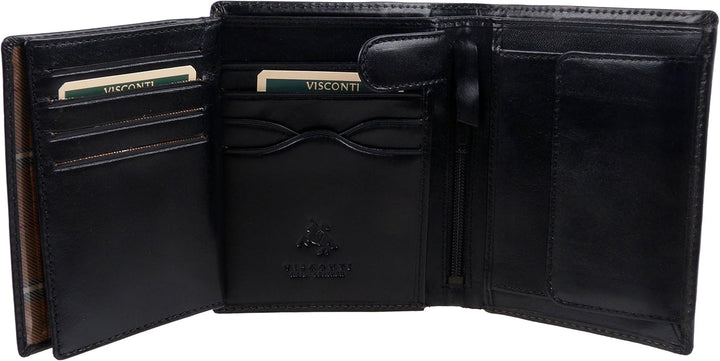 Herren LUXURIÖSE LEDER GELDBÖRSE Von VISCONTI Monza Kollektion In Italienisch Schwarz - Geschenkverp