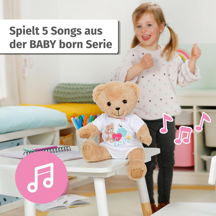 BABY born Singender Teddy, Plüschbär mit Soundfunktion, weissem Strampler und beweglichen Armen und