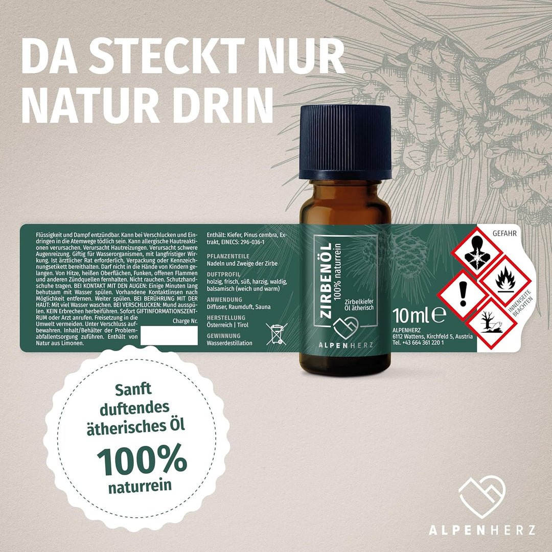 ALPEN HERZ Auto Lufterfrischer aus Zirbenholz wiederverwendbar Duftstecker Zirben Duft Geruchserfris
