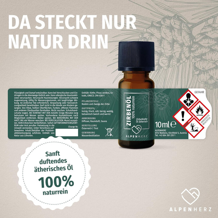 ALPEN HERZ Auto Lufterfrischer aus Zirbenholz wiederverwendbar Duftstecker Zirben Duft Geruchserfris