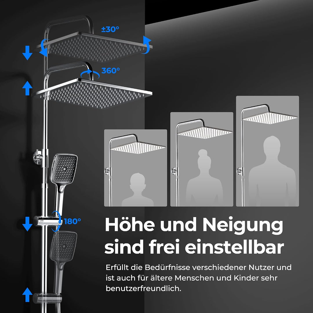 JOHO Edelstahl Duschsystem ohne Armatur, Regendusche Duschset Wassersparend mit Kopfbrause 20x20 cm