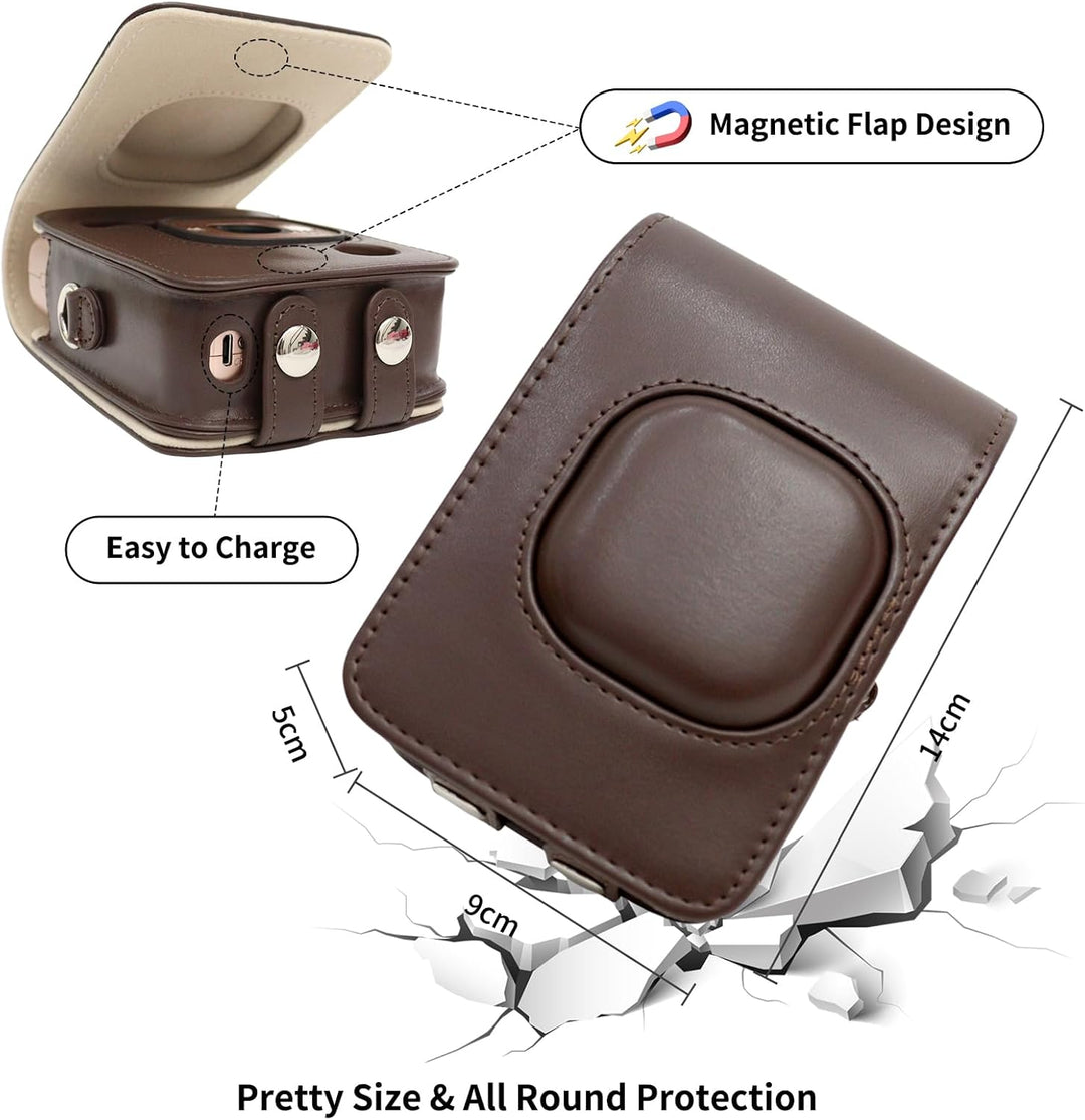 HIYQIN Leder Tasche Kompatibel mit Fujifilm Instax Mini LiPLAY, für Fujifilm Mini Liplay Tasche mit