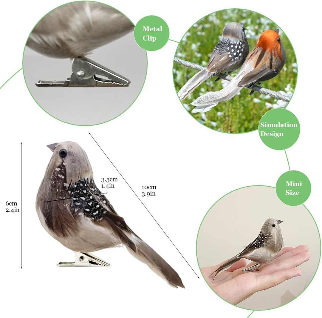 lwingflyer 12 Stück Künstliche Vögel Naturgetreu Deko Spatz Weihnachten Deko Vogel mit Clip für Gart
