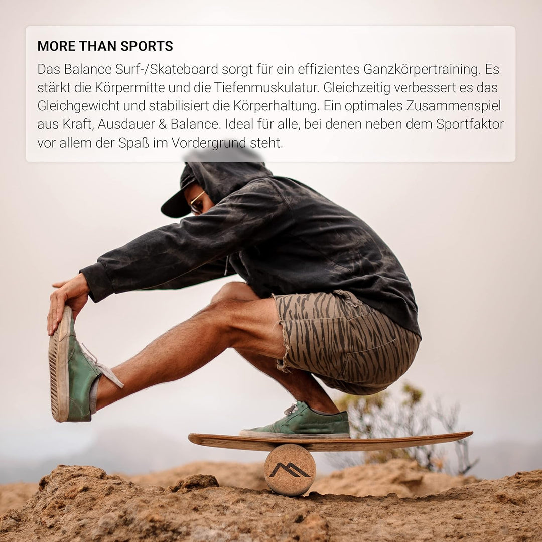 Surf Balance Board aus Holz/Balance Skateboard inkl. Rolle | Balance Board & Indoor Surfboard Trickb