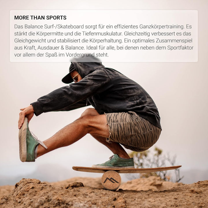 Surf Balance Board aus Holz/Balance Skateboard inkl. Rolle | Balance Board & Indoor Surfboard Trickb