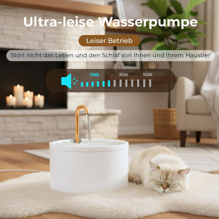 Katzenbrunnen Keramik, Trinkbrunnen für Katze 2.1L, Leiser Wasserspender Katzen, Hygienischer Pet-Br