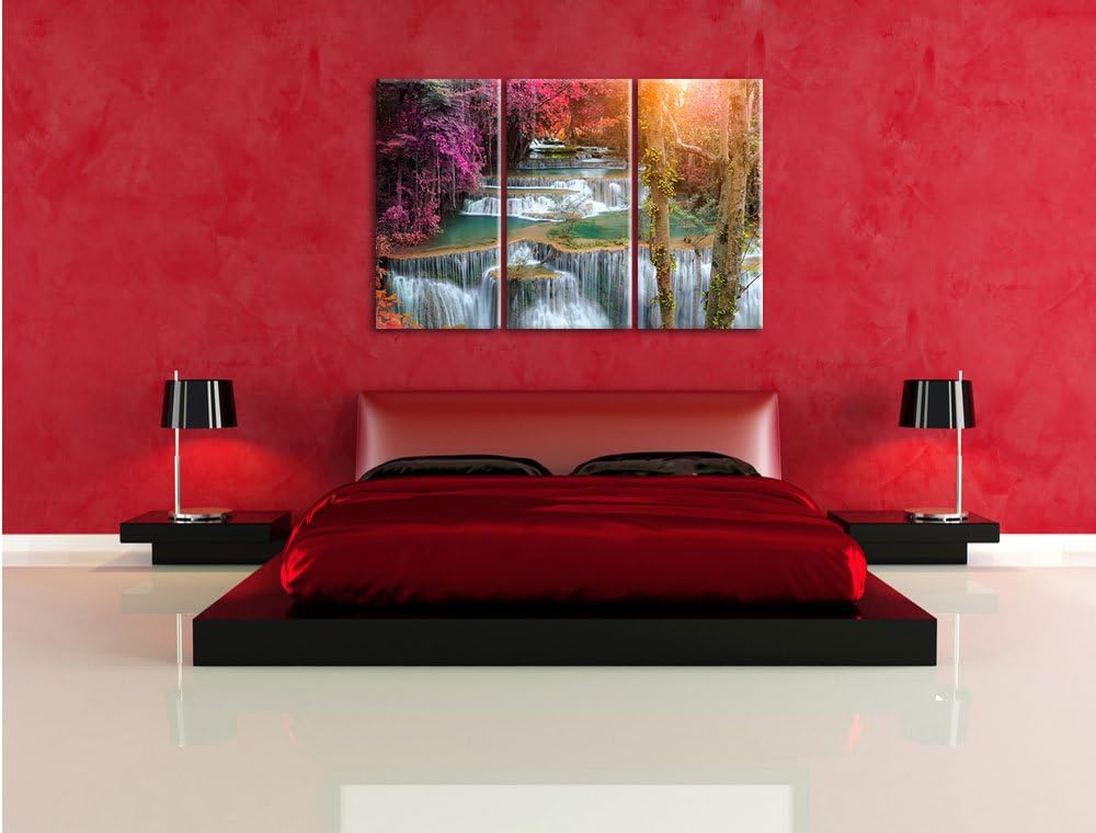 Pixxprint Wasserfall im Regenwald als Leinwandbild/Grösse: 3Teilig (120x80) / Wandbild/Kunstdruck/fe