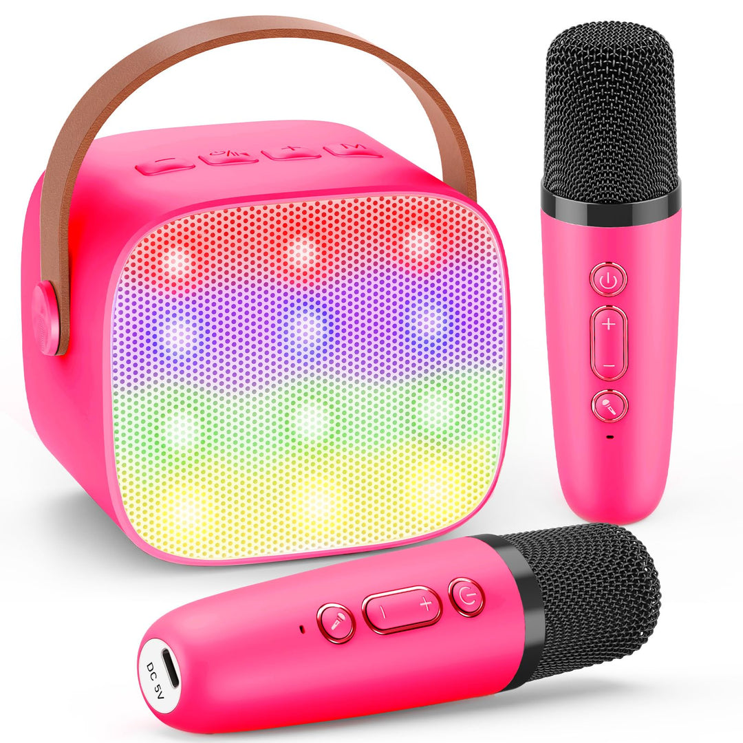 Dislocati Tragbarer Karaoke Maschine mit 2 Bluetooth Mikrofon, Kinder Geschenke Spielzeug für 3-12 J