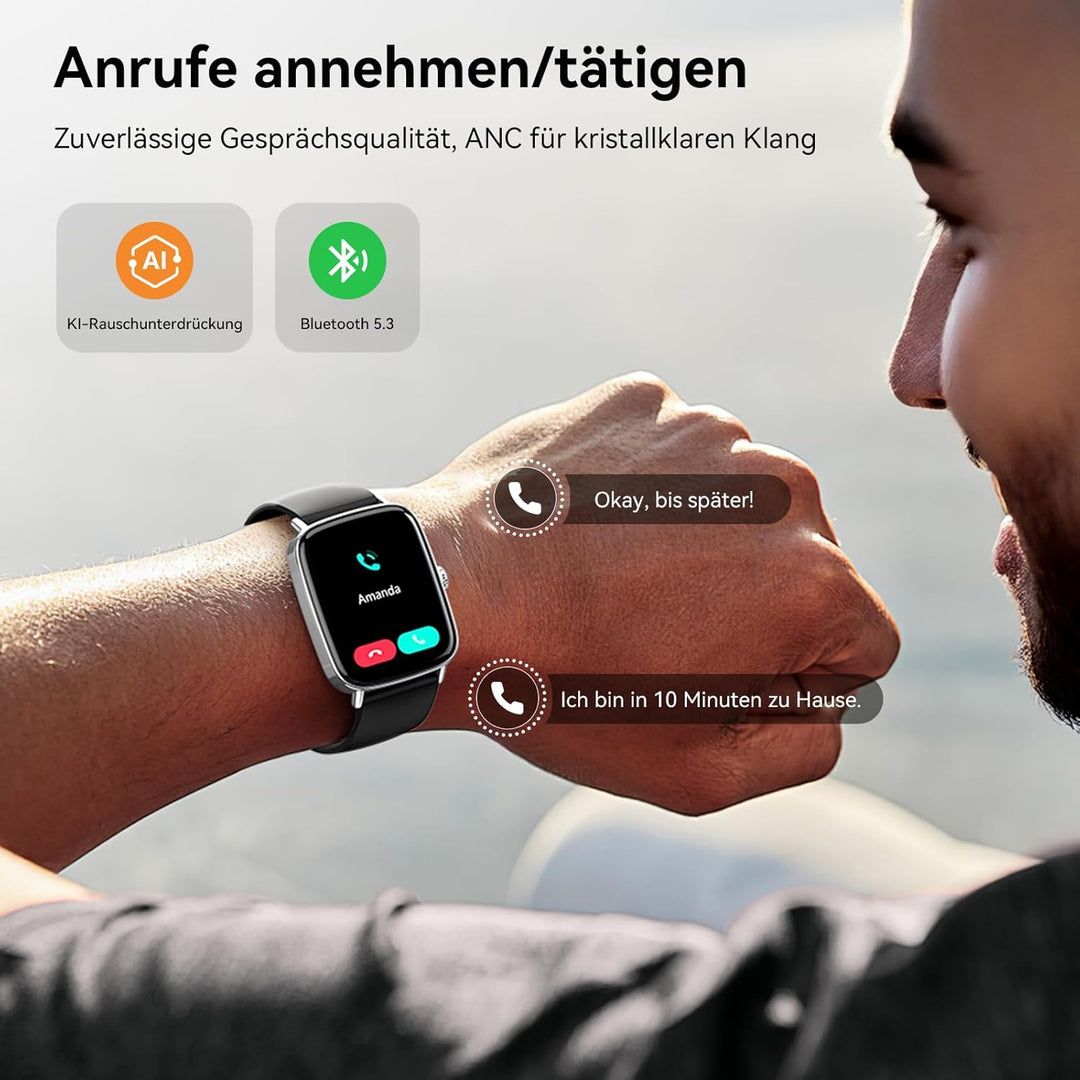 Smartwatch Herren Damen, 1.85" Smart Watch mit Telefonfunktion, Fitnessuhr mit Pulsuhr Schlafmonitor