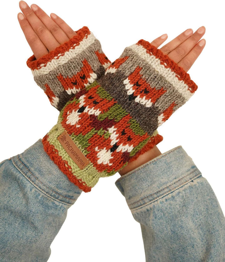 Frauen Wolle Handwärmer Fleece Gefüttert Handgestrickt Fuchs Mehrfarbig Einheitsgrösse Handmade Extr