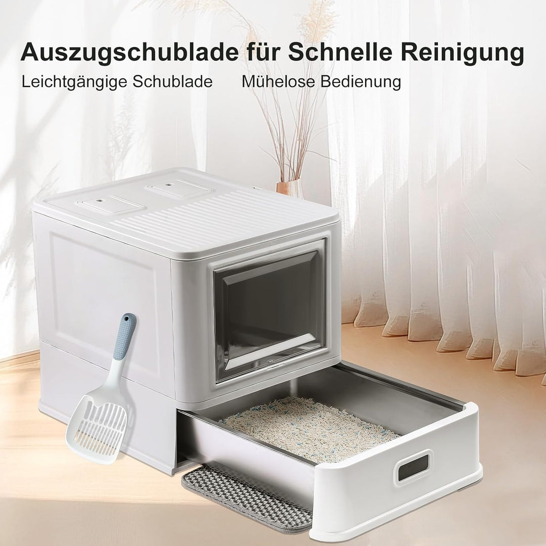 Marchul XL Katzentoilette, Geschlossene Katzentoilette aus Edelstahl mit Deckel und Schubladen-Desig