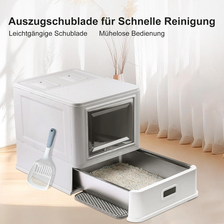 Marchul XL Katzentoilette, Geschlossene Katzentoilette aus Edelstahl mit Deckel und Schubladen-Desig