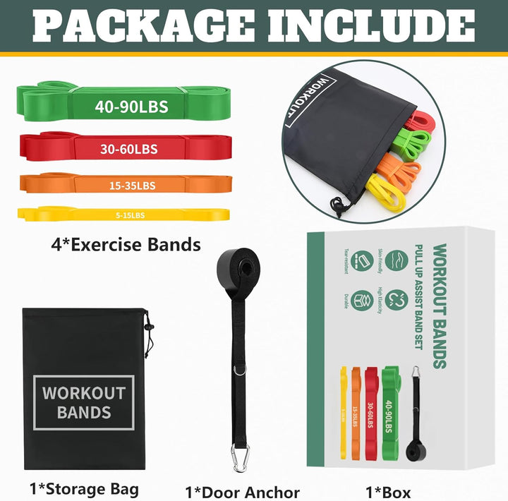 Resistance Bands Set,Fitnessbänder Widerstandsbänder 4er Set Mit Türanker Tragetasche,Gymnastikband
