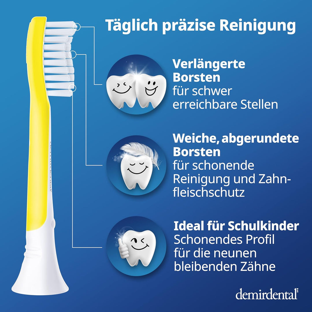 demirdental Kinder Ersatzbürsten passend für Philips Sonicare Kids, Bürstenköpfe ab 7 Jahre, entspri