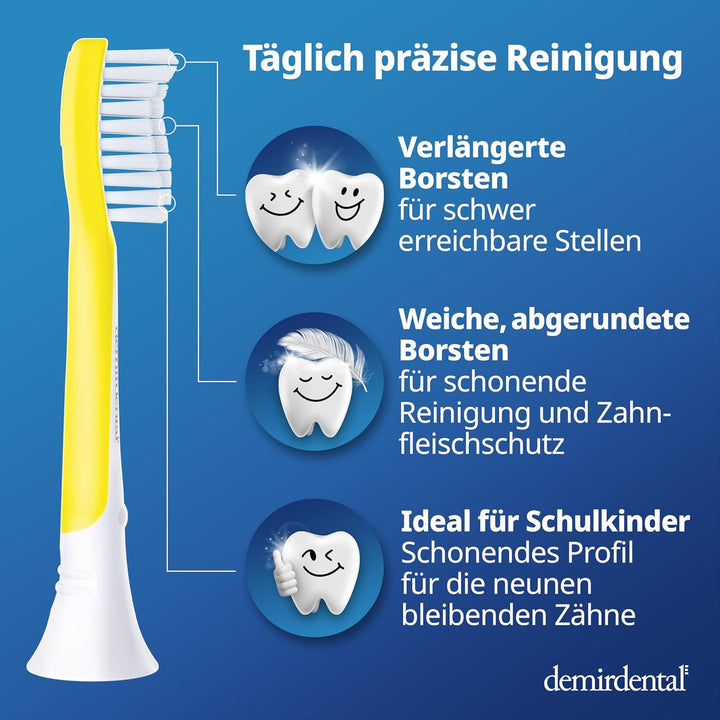 demirdental Kinder Ersatzbürsten passend für Philips Sonicare Kids, Bürstenköpfe ab 7 Jahre, entspri