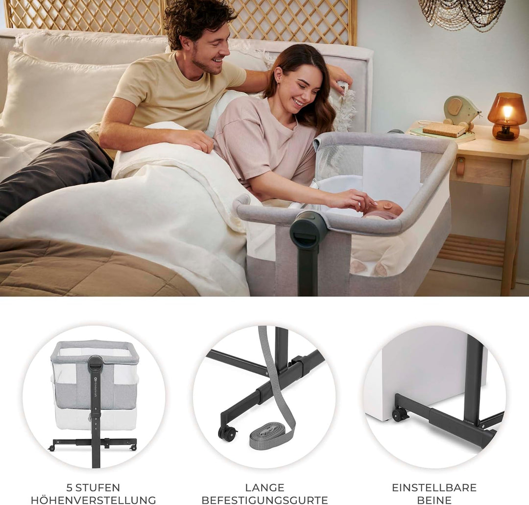 Kinderkraft NESTEE UP 2 Beistellbett 2 in 1, Kinderreisebett mit Matratze Laken, 5-stufige Matratzen