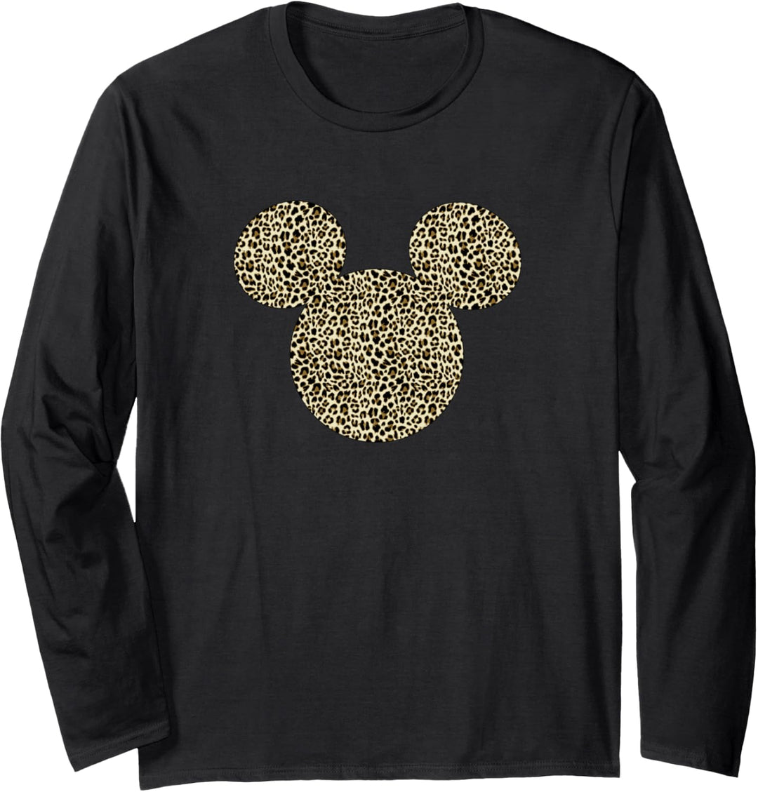 Disney Mickey Mouse Cheetah Print Silhouette Fill Langarmshirt