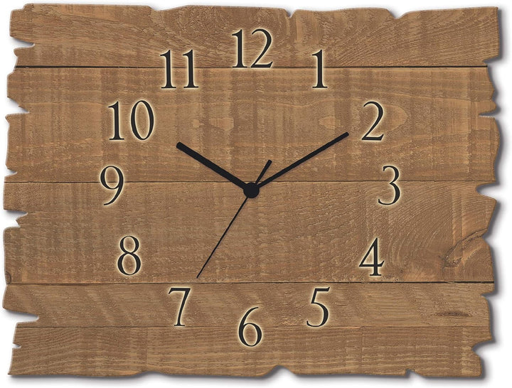 ARTLAND Wanduhr ohne Tickgeräusche aus Holz Funk Uhr lautlos 40x30 cm Rechteckig Muster Rustikal Lan