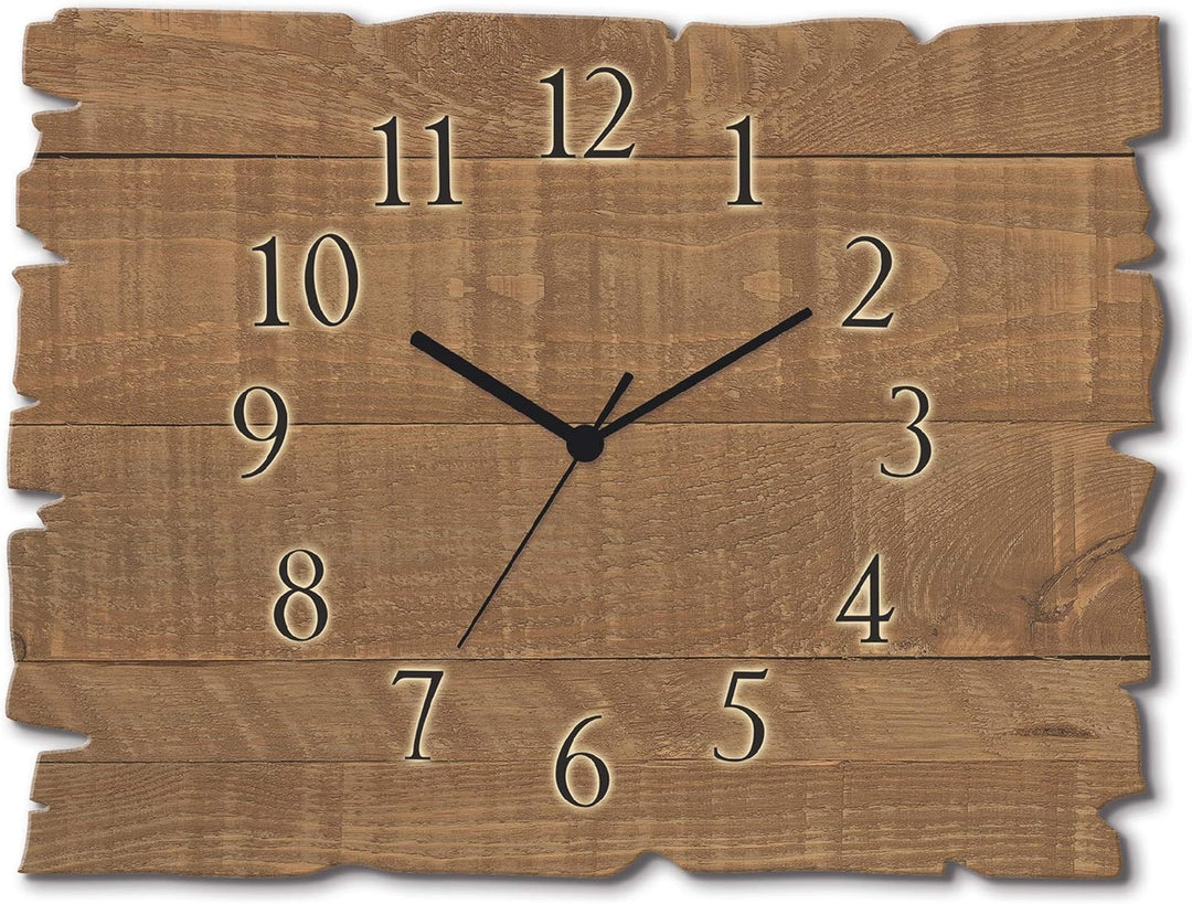 ARTLAND Wanduhr ohne Tickgeräusche aus Holz Quarz Uhr lautlos 40x30 cm Rechteckig Muster Rustikal La