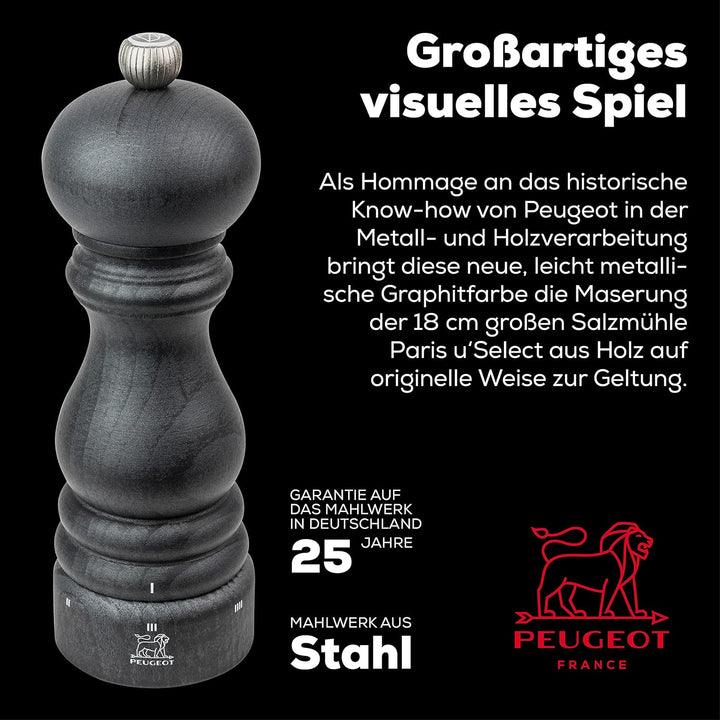 PEUGEOT - Salzmühle Paris u‘Select 18 cm - 6 voreingestellte Mahlgrade - Aus PEFC-zertifiziertem Hol
