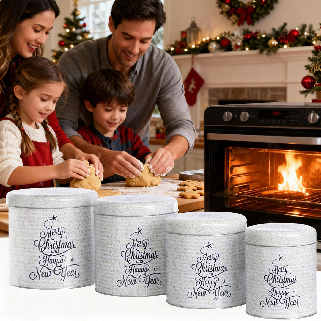 Brandsseller 4er Set Keksdose | Zylinderform | Weihnachtsdose | Plätzchendose | Gebäckdose | Metall