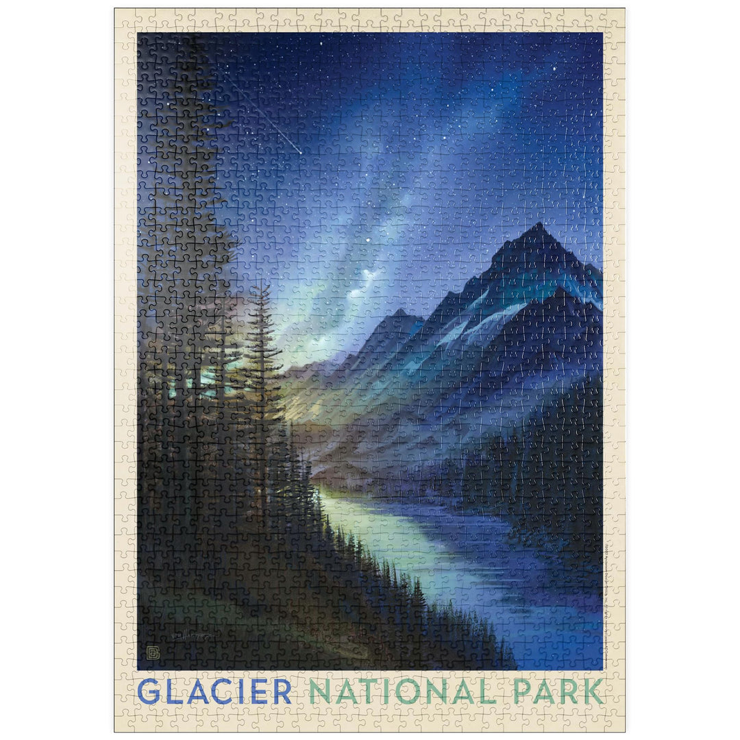 Glacier National Park: Starlight, Vintage Poster - Premium 1000 Teile Puzzle - MyPuzzle Sonderkollek