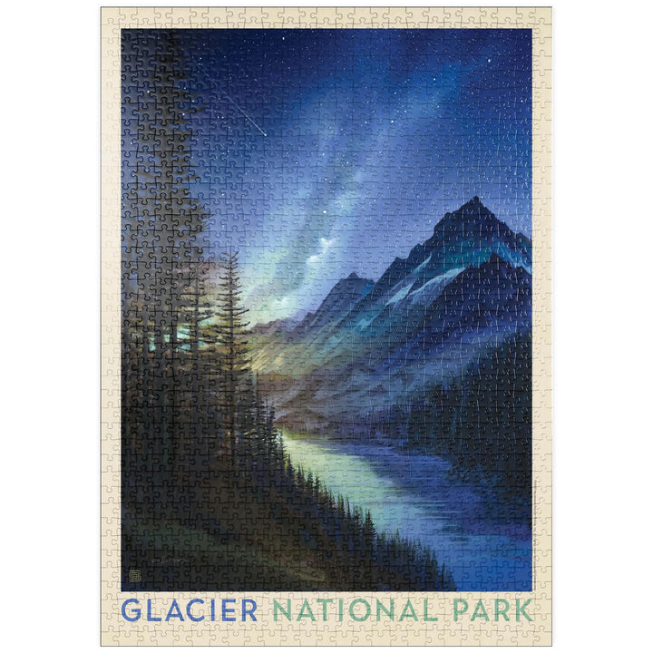 Glacier National Park: Starlight, Vintage Poster - Premium 1000 Teile Puzzle - MyPuzzle Sonderkollek