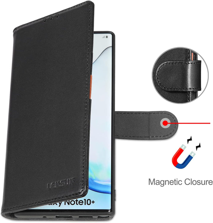 LENSUN Echtleder Hülle für Samsung Galaxy Note 10 Plus, Handyhülle [Echtes Leder] [Magnetverschluss]