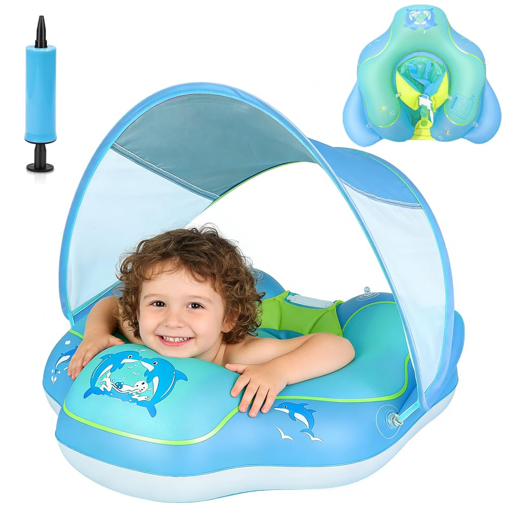 Baby Schwimmring mit Sonnendach, Abnehmbarem Sonnendach Schwimmsitz Kleinkinder, Float Aufblasbare S