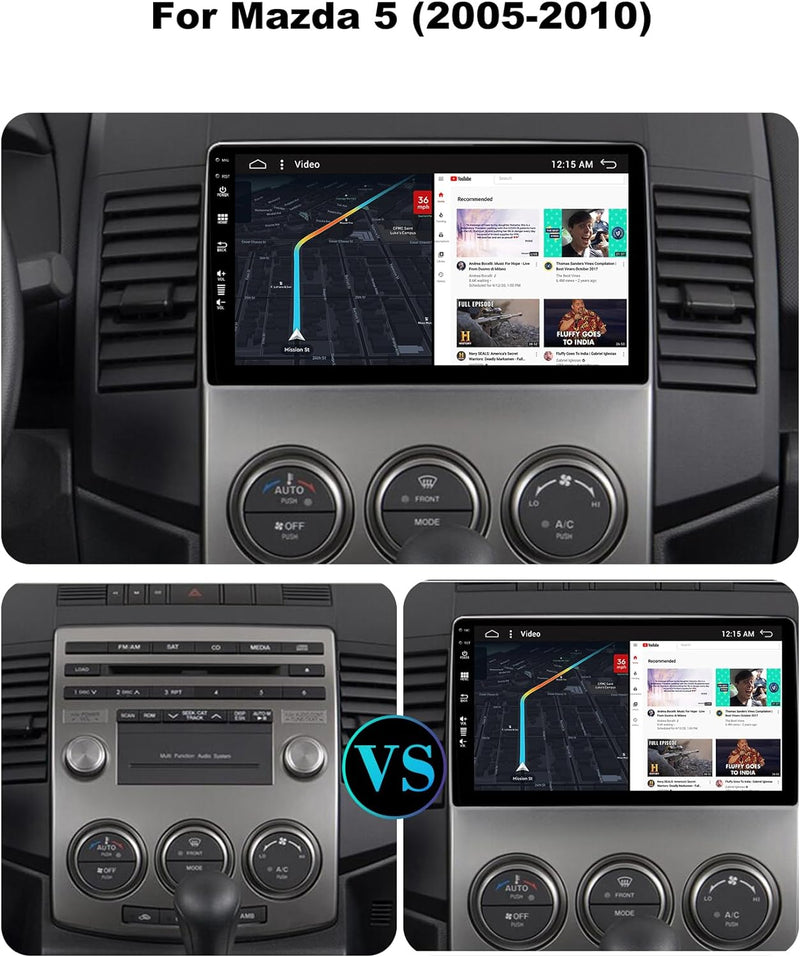 SXAUTO Android 12 IPS Autoradio für Mazda 5 (2005-2010) - Eingebaut CarPlay/Android Auto - Rückfahrk