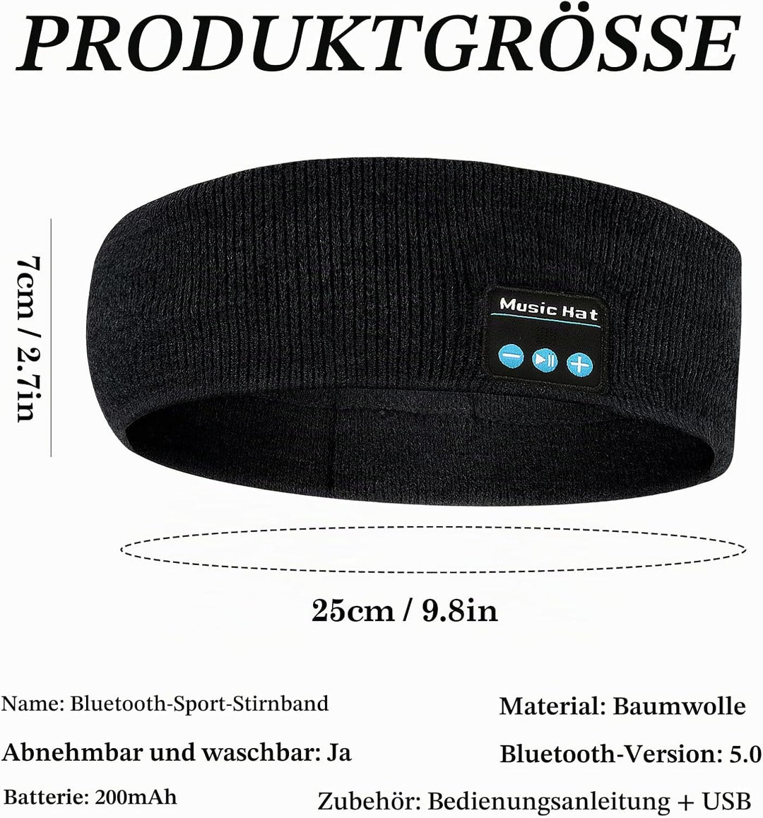 Bluetooth Kopfhörer Stirnband, Schlafkopfhörer Sport mit 6-10 Std Spielzeit, Atmungsaktives Schweiss
