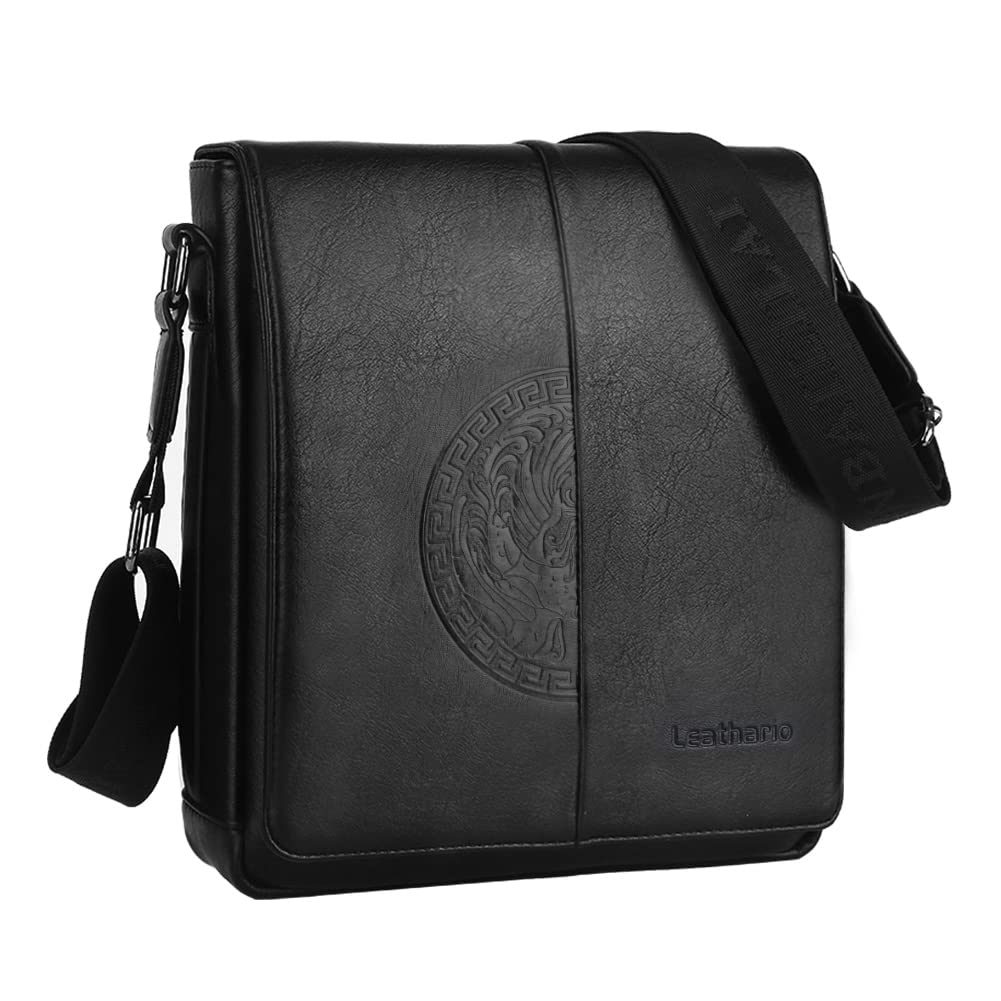 Leathario Herren Umhängetasche PU Leder Schultertasche Herrentasche mit Grosser Kapazität für Alltag