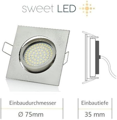 Sweet Led Einbaustrahler dimmbar flach deckenspots 420 Lumen aus metal Einbauspot eckig 5W warmweiss