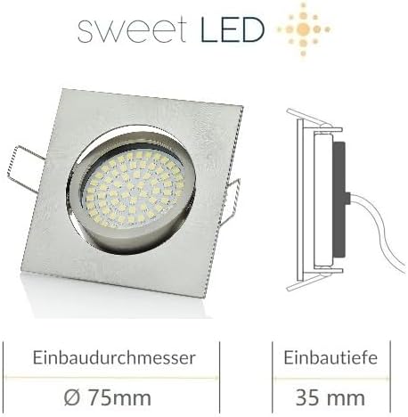 Sweet Led Einbaustrahler dimmbar flach deckenspots 420 Lumen aus metal Einbauspot eckig 5W warmweiss