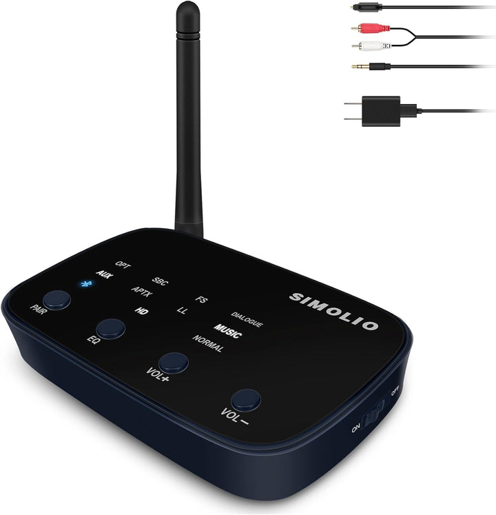 SIMOLIO Bluetooth Empfänger für Stereoanlage, Bluetooth 5.0 Receiver HiFi mit Cinch/3,5mm AUX/optisc