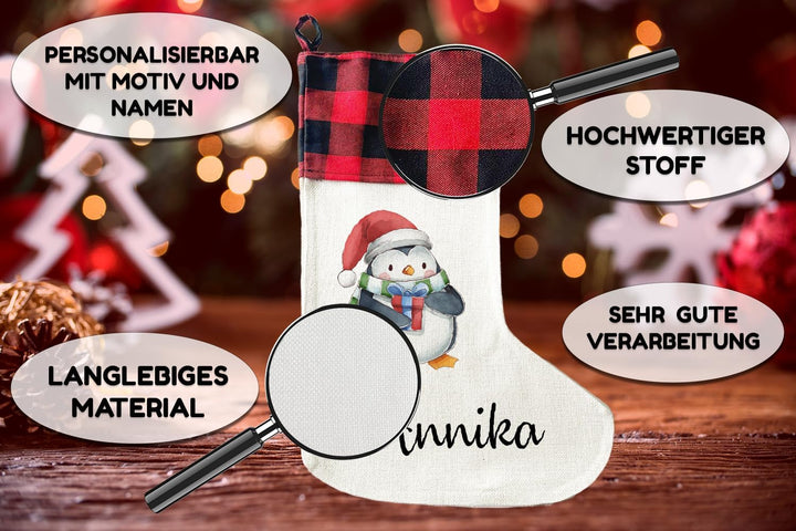 Personalisierte Weihnachtssocken - 40cm x 30cm - Weihnachtsstrumpf zum Nikolaus oder Weihnachten - N