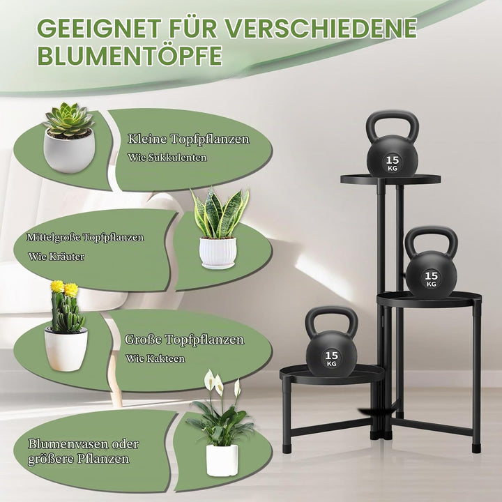 lalago 3 Etagen Blumenständer, Pflanzenregal Blumenregal Indoor Outdoor, Metall Pflanzenständer, Blu