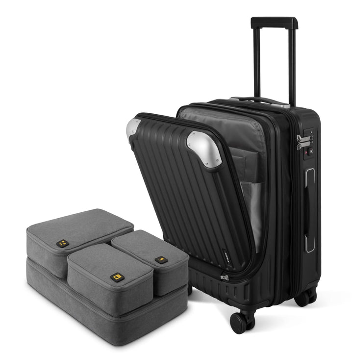 LEVEL8 Koffer Trolley Handgepäck mit 4er Organizer-Set, Handgepäck Koffer mit Laptopfach, Leicht ABS
