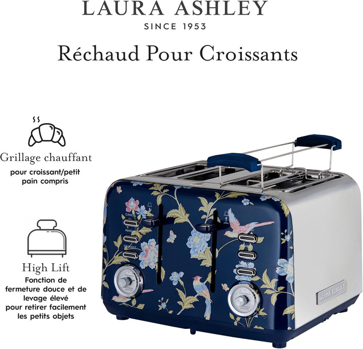 VQ Laura Ashley 4-Scheiben-Toaster Mit Einstellbaren Heiz-, Auftau- Und Aufwärmmodi - Edelstahl Vint