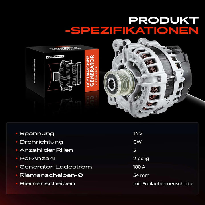 Frankberg Lichtmaschine Generator Kompatibel mit C30 2010-2012 C70 II Cabriolet 2010-2013 S60 II 134