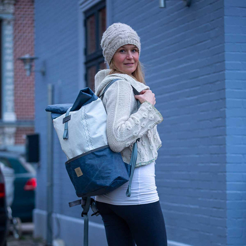 360° Grad Lotse Canvas Backpack Unisex with Blue Bar Canvas Bag Maritime Weatherproof, multicoloured