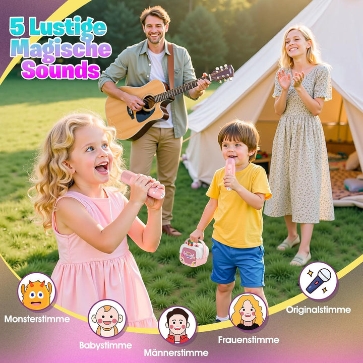 Karaoke Maschine Kinder mit 2 Bluetooth Karaoke Mikrofon, Einhorn Geschenk Spielzeug für Mädchen 3-1