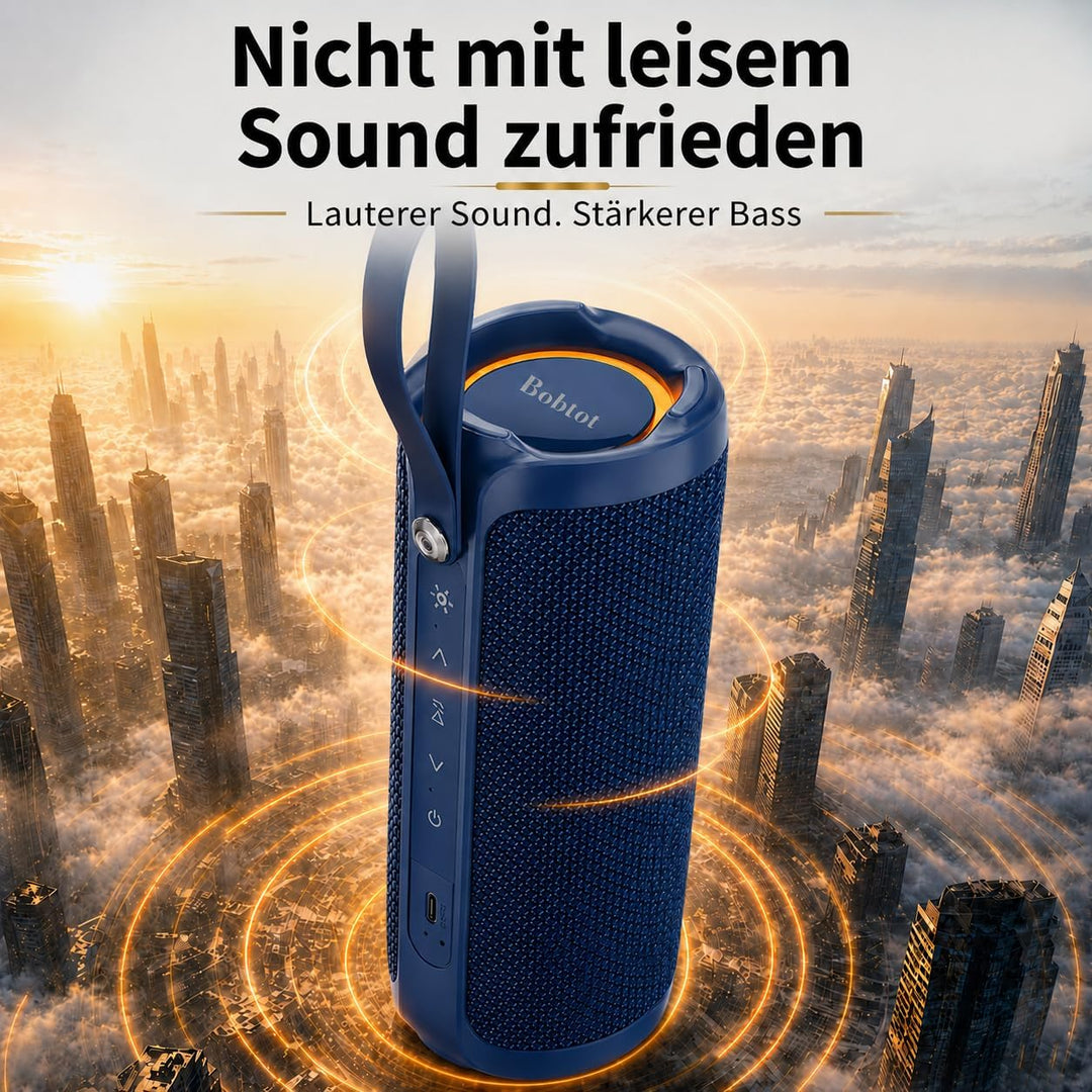 Bobtot Tragbarer Bluetooth-Lautsprecher, IPX6 wasserdicht, mit kräftigem Bass, 15 W lautem Sound, RG