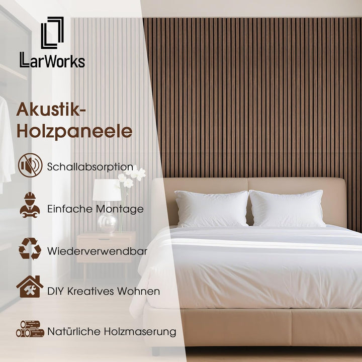 Akustikpaneele Holz, 2 Stück 120x60cm (1,44㎡), Wandpaneele Holzoptik, Hervorragende Schallabsorption