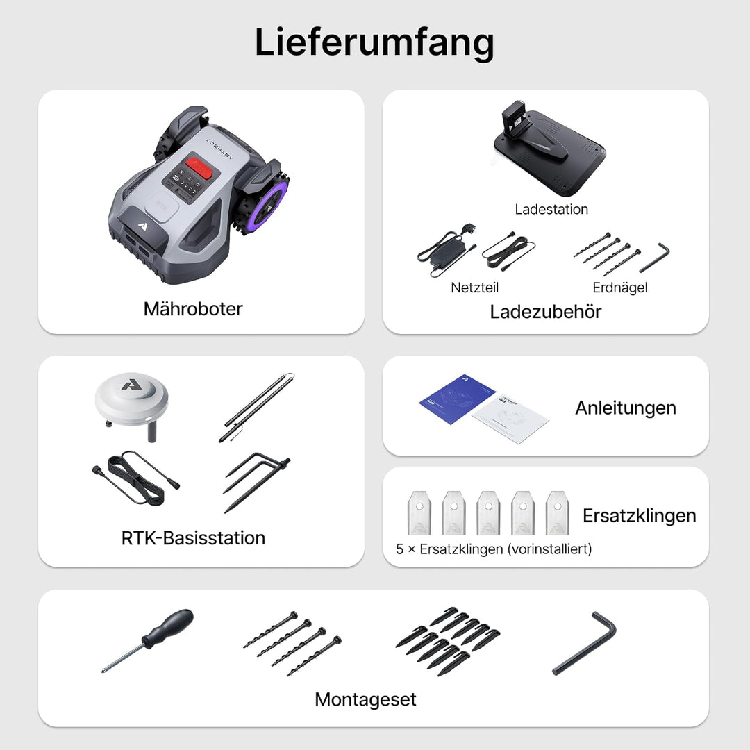 ANTHBOT M9 Rasenmäher Roboter ohne Begrenzungsdraht, RTK-Navigation mit Dual-Vision, KI-Hindernisver