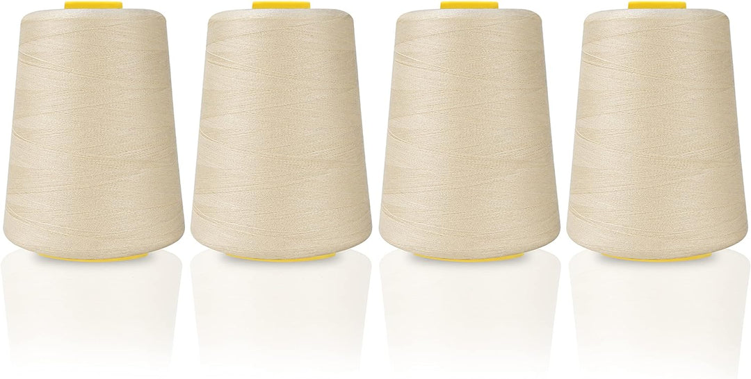 Curtzy Nähgarn Set Polyester Nähgarn Nähmaschine in Beige (4 Stk) – 11cm Garn für Nähmaschine Faden