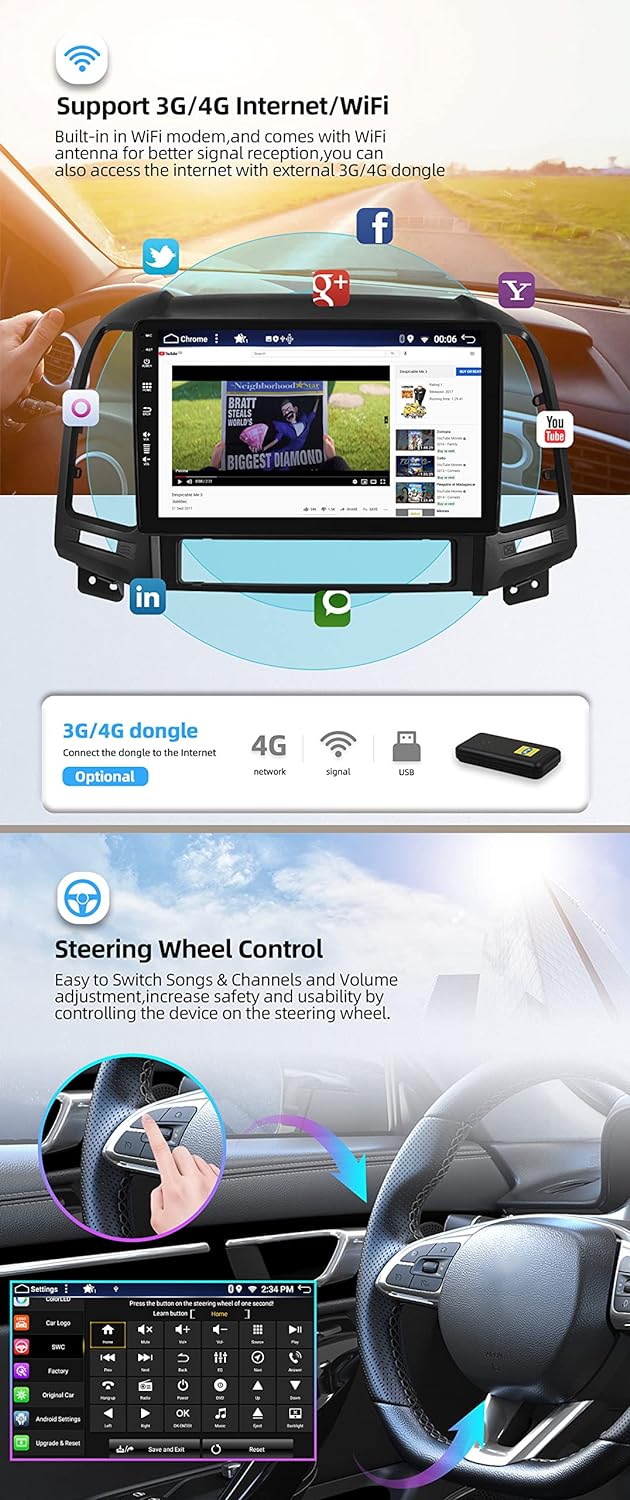 JOYX Android 10 Autoradio Passt für Hyundai Santa FE (2006-2012) - 4G+64G - Eingebaut DSP/Carplay/An