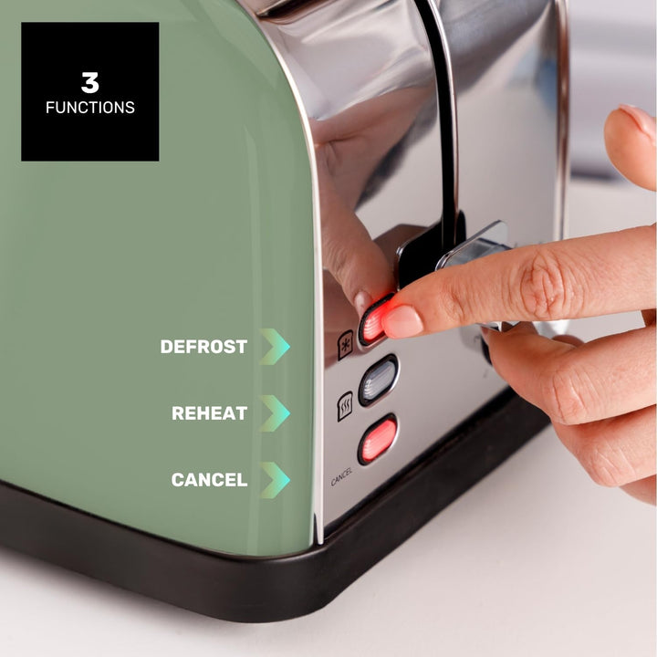Taurus – Toaster Vintage II Olive, 950W, 2 kurze Schlitze, 7 Stufen, 3 Funktionen, Edelstahl, Zentri